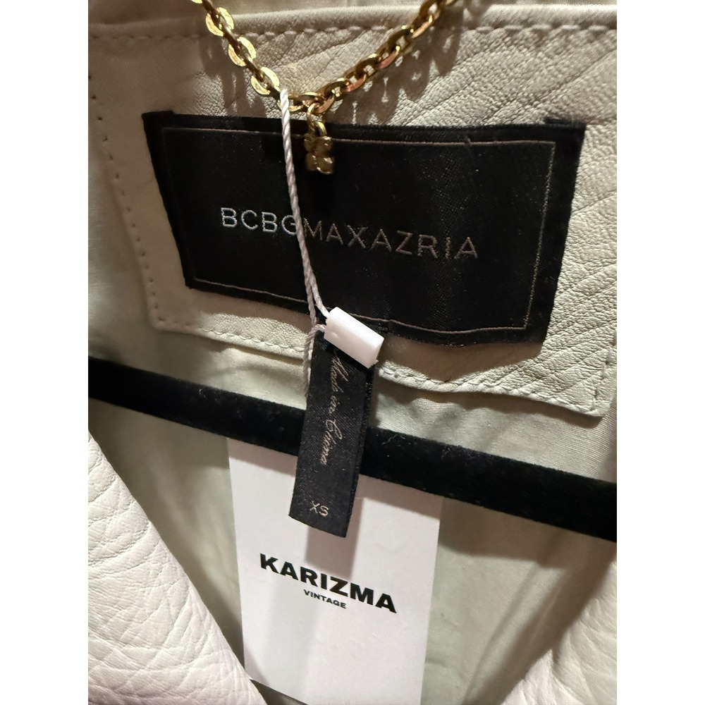 BCBGMAXAZRIA  Leather Moto Jacket Gold Hardware White XS - Picture 5 of 9
